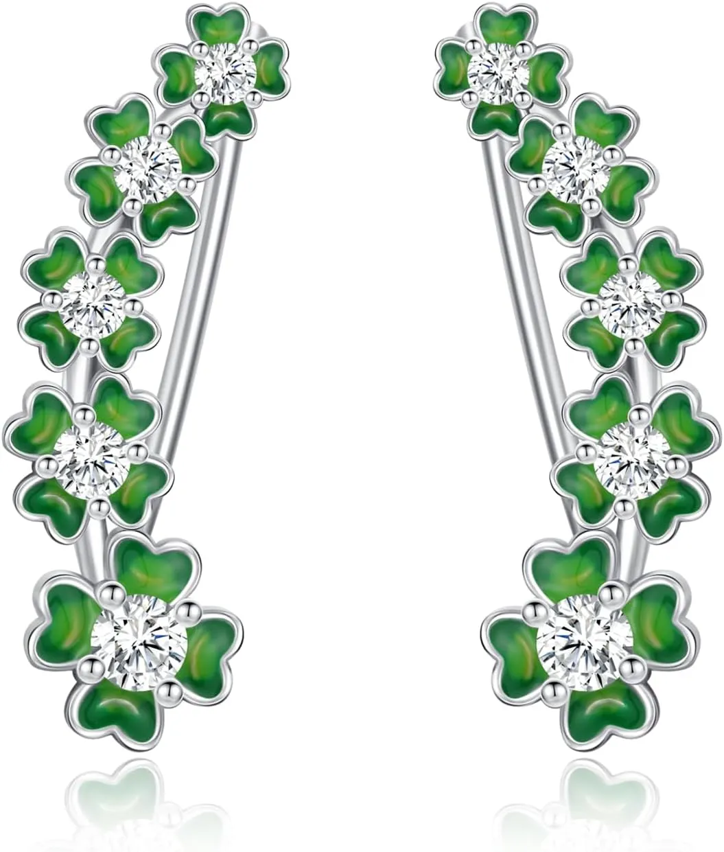 PRAYMOS Lucky Shamrock Earrings for Women Sterling Silver Clover Earring Ear Cuff Four Leaf Clover Earrings St Patricks Day Earrings