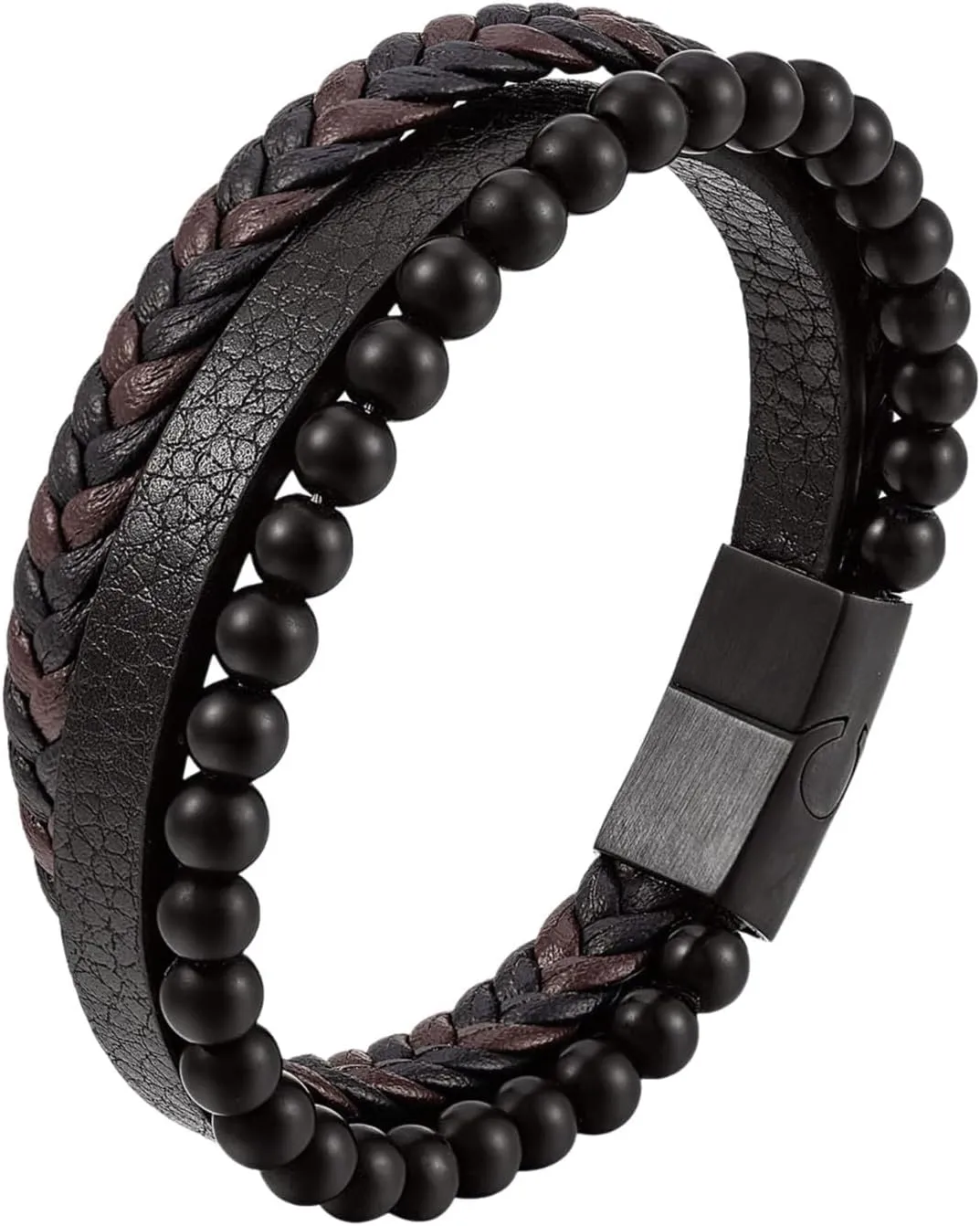 Preliminary Calming Bracelet for Men, Volcanic Stone Natural Agate Stone Braided Leather Beaded Bracelet - Meditation Anti Anxiety Stress Relief Jewelry