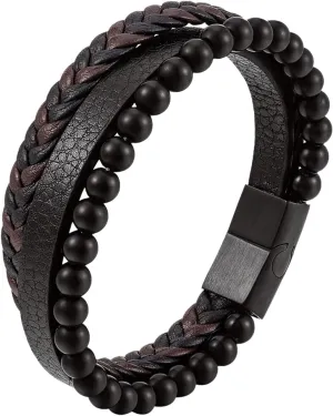 Preliminary Calming Bracelet for Men, Volcanic Stone Natural Agate Stone Braided Leather Beaded Bracelet - Meditation Anti Anxiety Stress Relief Jewelry