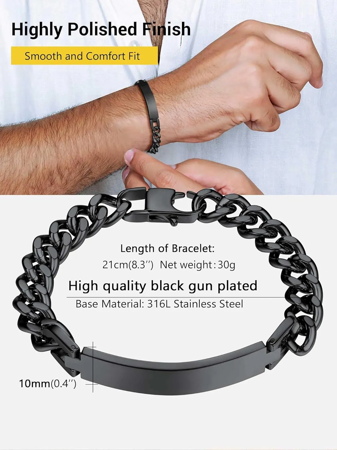 PROSTEEL Custom Bracelets for Men Women, Name Date Initial Quote Engraved Personalized Bracelet, Stainless Steel ID Bracelets, 7.5"/8.3"/9", Come with Box
