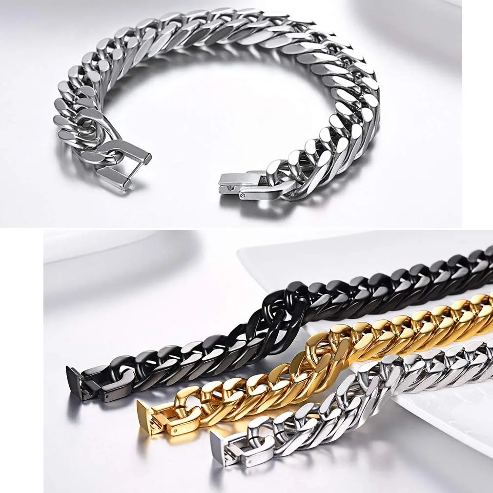 PROSTEEL Stainless Steel Franco Chain Bracelet, Trendy Chunky Bracelets for Men Women, Black/18K Gold Plated, W: 8mm/12mm/17mm, L: 7.5"/8.3"/9", Come Box