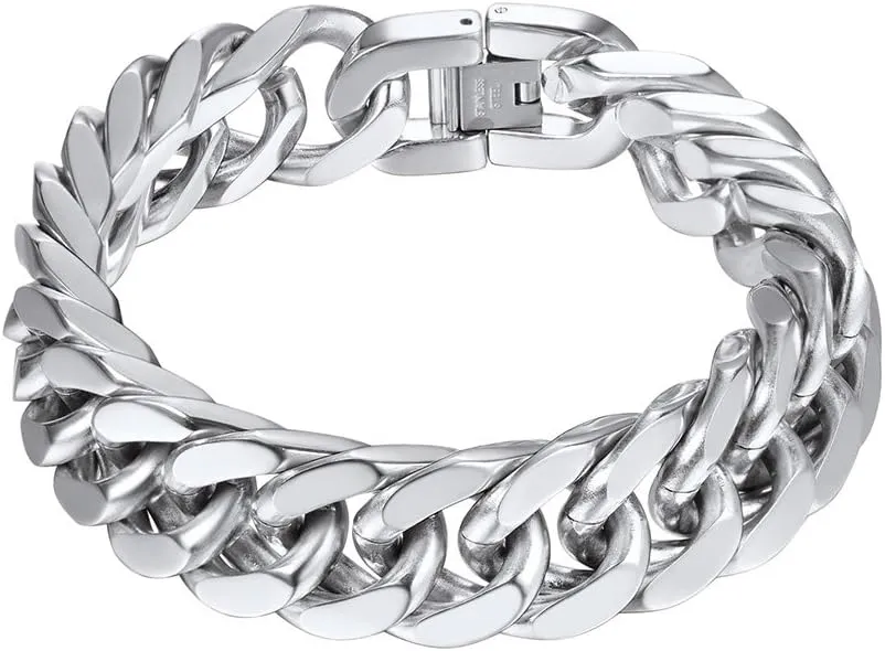 PROSTEEL Stainless Steel Franco Chain Bracelet, Trendy Chunky Bracelets for Men Women, Black/18K Gold Plated, W: 8mm/12mm/17mm, L: 7.5"/8.3"/9", Come Box