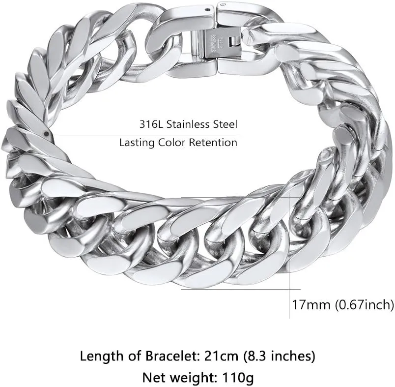 PROSTEEL Stainless Steel Franco Chain Bracelet, Trendy Chunky Bracelets for Men Women, Black/18K Gold Plated, W: 8mm/12mm/17mm, L: 7.5"/8.3"/9", Come Box