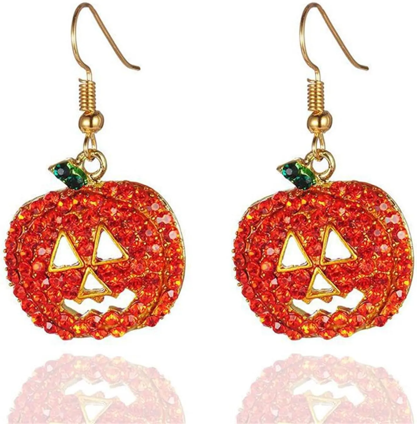 Pumpkin Earrings for Women Unique Red Full Crystal Rhinestone Halloween Smiling Face Pumpkin Dangle Drop Funny Earrings Holiday Night Costume Jewelry, Fun and Festive