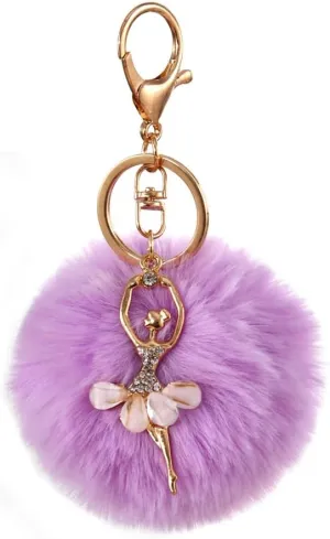 Purple Lovely Rhinestone Inlaid Dancing Ballet Girl Keychains Fluffy Plush Ball Pendants Key Chain Charming Women, Women's Keyrings and Keychains Women's Keyrings and Keychains Accessories
