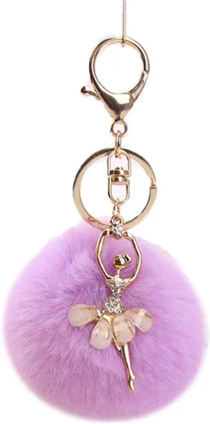 Purple Lovely Rhinestone Inlaid Dancing Ballet Girl Pom Pom Keychains Fluffy Plush Ball Pendants Key Chain Charming Women, Women's Keyrings and Keychains