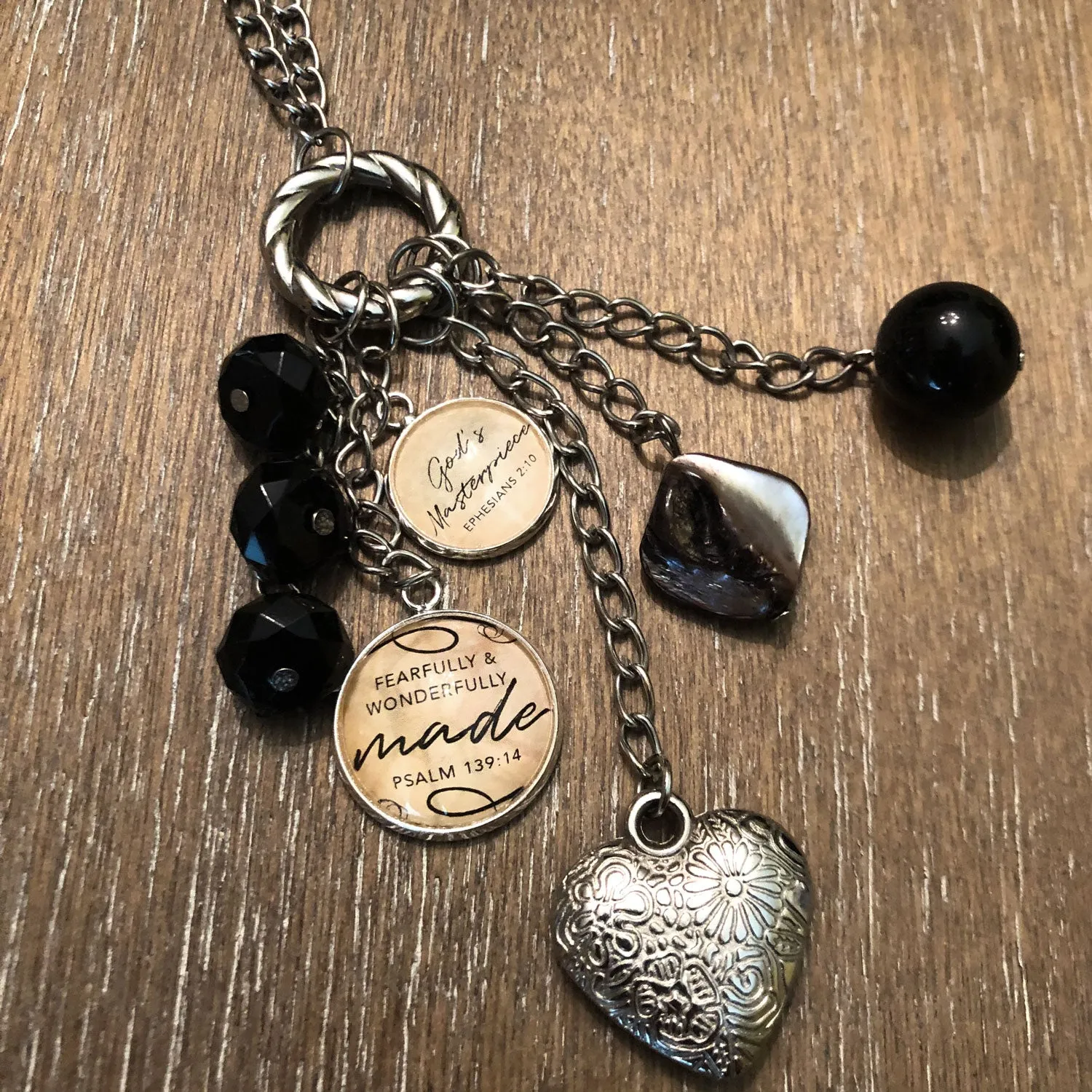 "Fearfully & Wonderfully Made" Psalm 139:14 Scripture Charm for Jewelry Making, 20mm, Silver, Gold