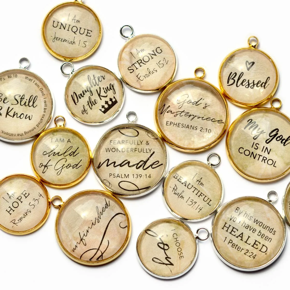 "I Can Do All Things Through Christ" Phil 4:13 Scripture Charm for Jewelry Making,  16 or 20mm, Silver, Gold