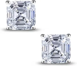 "STUNNING FLAME "18K Gold Plated Sterling Silver Asscher Cut Cubic Zirconia Stud Earrings for Women