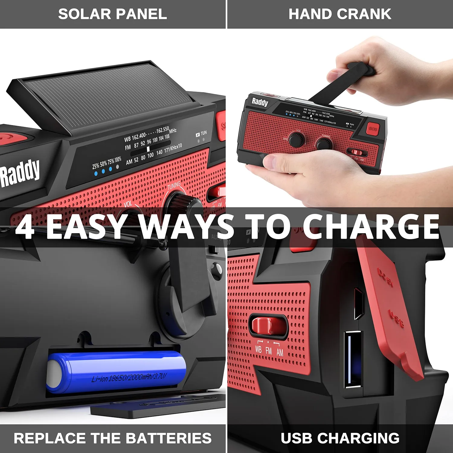 Raddy SW3 Emergency Survival Radio | 5000mAh | Hand Crank | Solar-Powered | FM/AM/NOAA [DISCONTINUED]