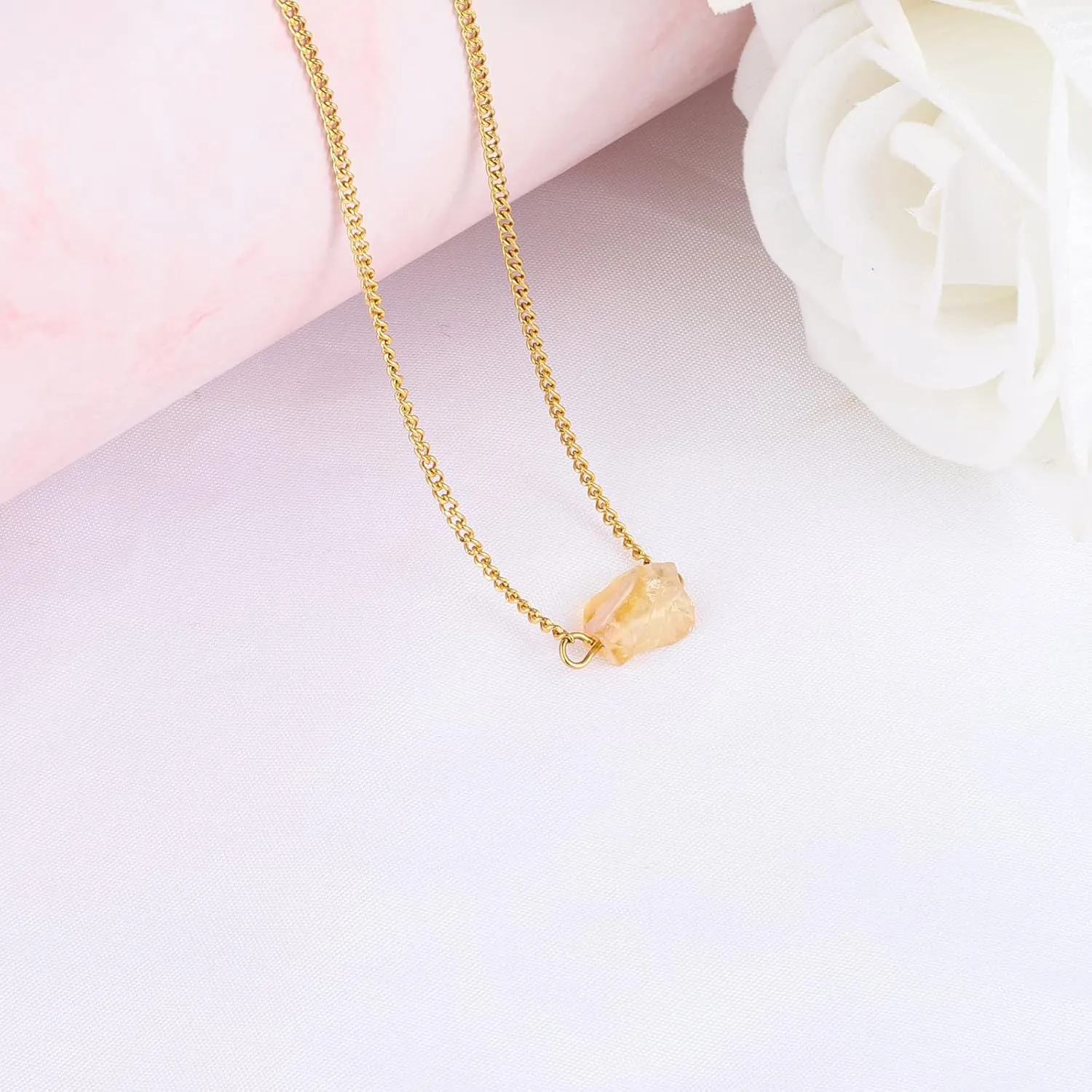 Raw Citrine Necklace Yellow Necklaces for Women as Spiritual Gifts - November Birthstone Natural Crystal Necklace as Healing Gifts for Women - Real Citrine Crystal Jewelry Gemstone Necklace