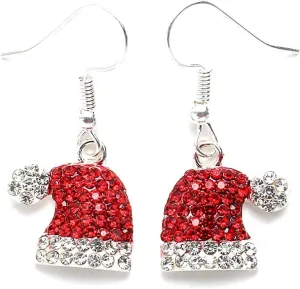 Red Crystal Christmas Hat Drop Earrings Enamel Rhinestone Holiday Party Dangle Earrings Fashion Costume Jewelry Women