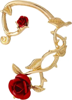 Retro Rose Flower Climbers Crawler Jacket Earrings Sparkly Metal Left Ear Cuff Wrap Clip Stud Earring Statement for Women Girls Fashion Party Jewelry