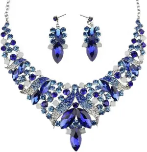 Rhinestone Crystal Rib Statement Necklace Earrings Charming Spark Chunky Collar Necklace Earrings Set Women Fashion Jewelry Accessories