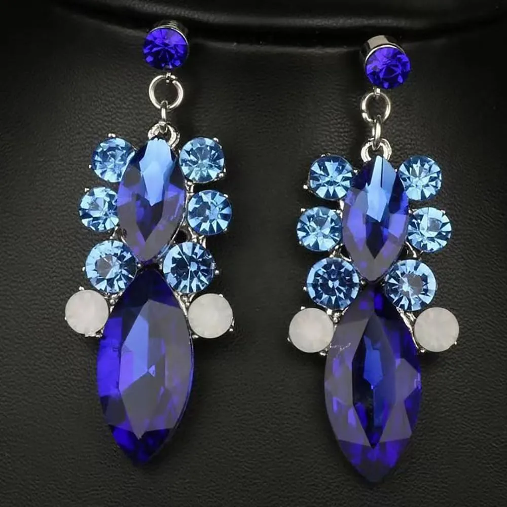 Rhinestone Crystal Rib Statement Necklace Earrings Charming Spark Chunky Collar Necklace Earrings Set Women Fashion Jewelry Accessories