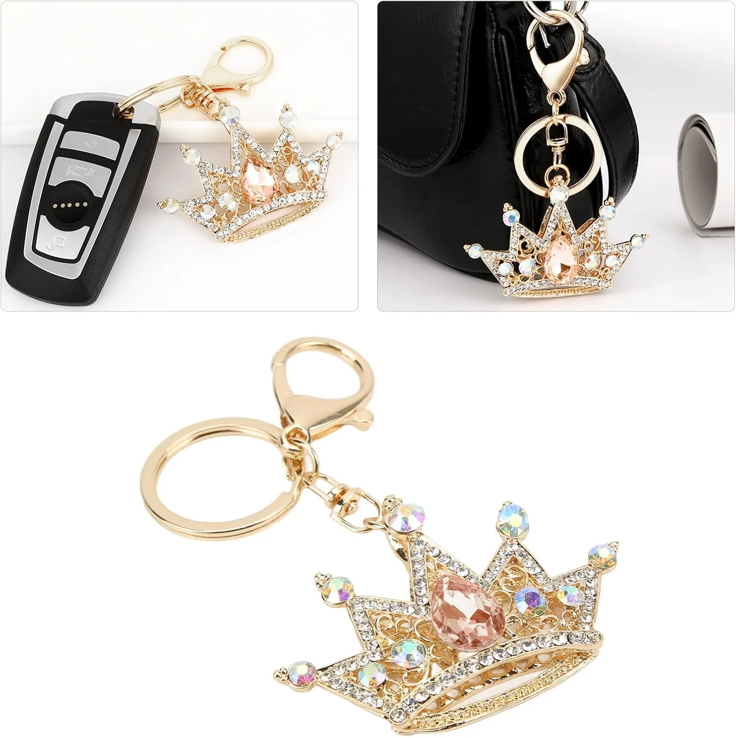 Rhinestone Keychain Crown Shape, Shiny Exquisite Decoration Women Crystal Gift Friends Family Queen Rhinestones Chain