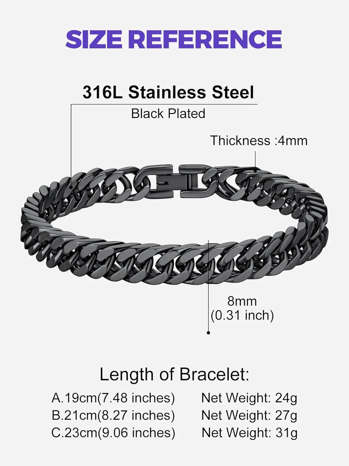 Richsteel Father's Day Bracelets for Men Cuban Link Chain Bracelets 8/12/17mm Width Stainless Steel Chain Wrist Bracelets, 7.4/8.2/9 Inch Length Classic Jewelry for Christmas/Valentine's Day/Birthday
