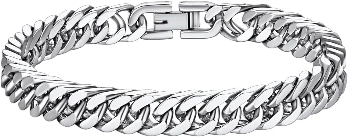Richsteel Father's Day Bracelets for Men Cuban Link Chain Bracelets 8/12/17mm Width Stainless Steel Chain Wrist Bracelets, 7.4/8.2/9 Inch Length Classic Jewelry for Christmas/Valentine's Day/Birthday