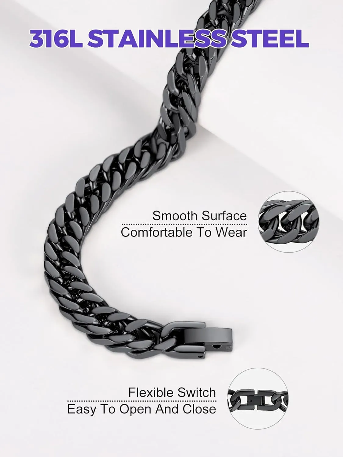 Richsteel Father's Day Bracelets for Men Cuban Link Chain Bracelets 8/12/17mm Width Stainless Steel Chain Wrist Bracelets, 7.4/8.2/9 Inch Length Classic Jewelry for Christmas/Valentine's Day/Birthday