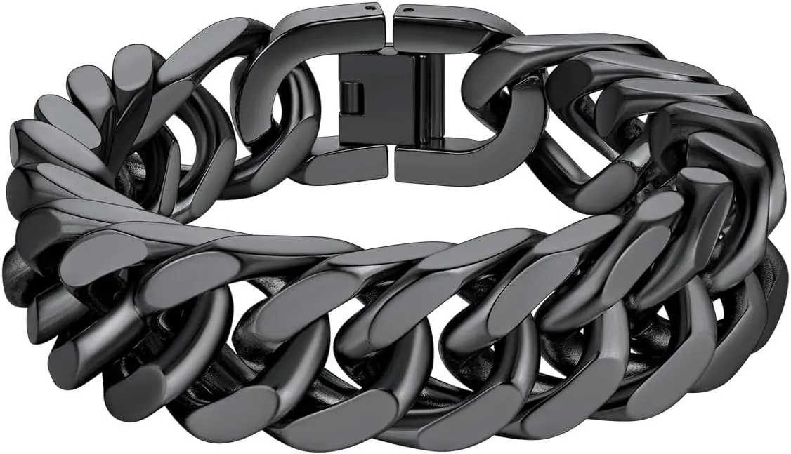 Richsteel Father's Day Bracelets for Men Cuban Link Chain Bracelets 8/12/17mm Width Stainless Steel Chain Wrist Bracelets, 7.4/8.2/9 Inch Length Classic Jewelry for Christmas/Valentine's Day/Birthday