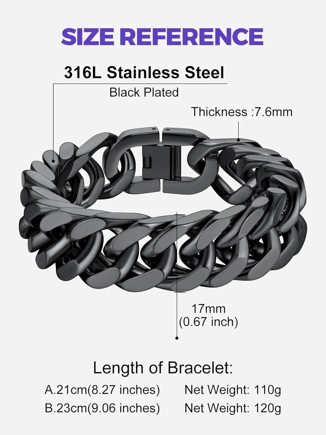 Richsteel Father's Day Bracelets for Men Cuban Link Chain Bracelets 8/12/17mm Width Stainless Steel Chain Wrist Bracelets, 7.4/8.2/9 Inch Length Classic Jewelry for Christmas/Valentine's Day/Birthday