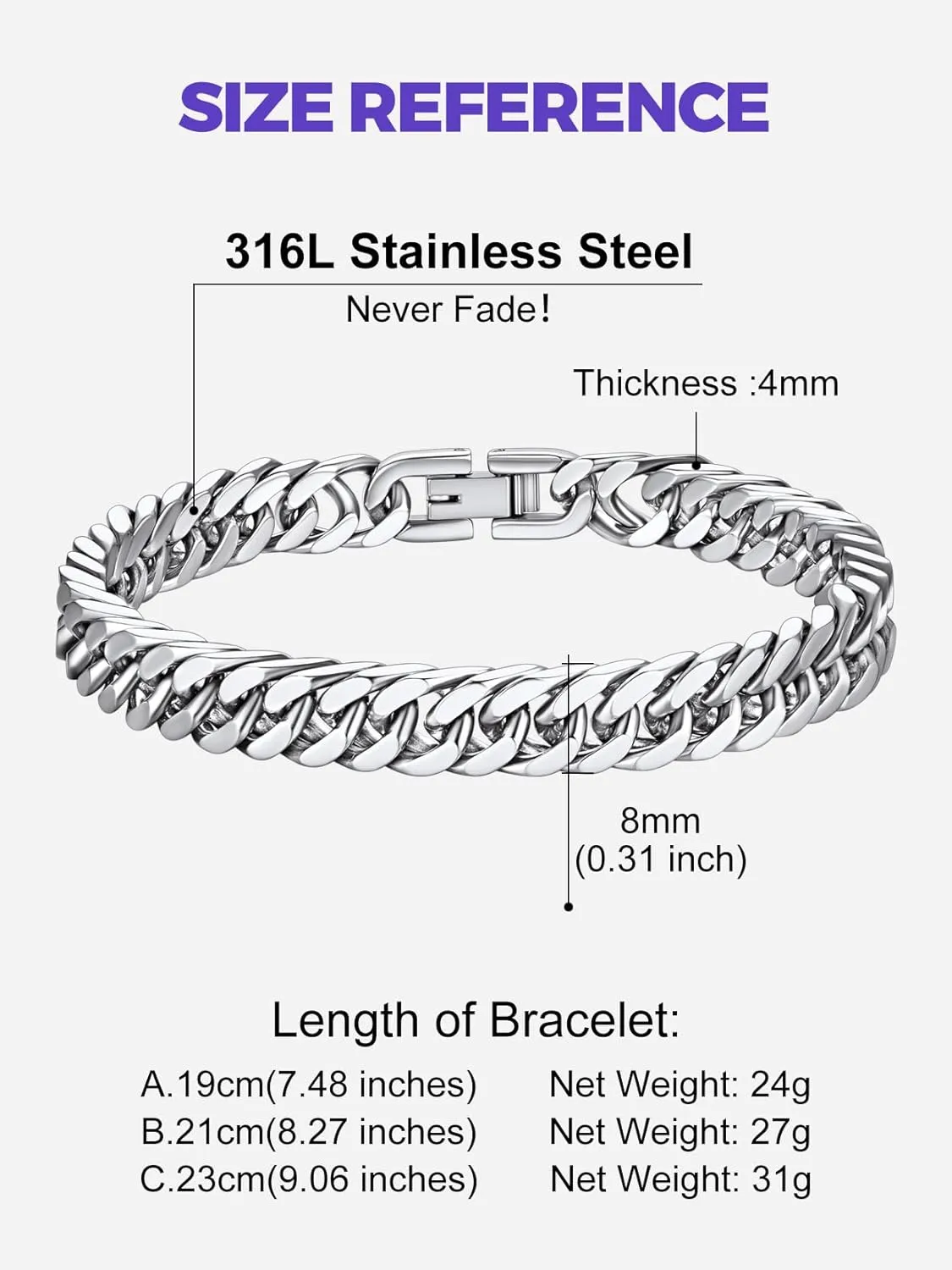 Richsteel Father's Day Bracelets for Men Cuban Link Chain Bracelets 8/12/17mm Width Stainless Steel Chain Wrist Bracelets, 7.4/8.2/9 Inch Length Classic Jewelry for Christmas/Valentine's Day/Birthday
