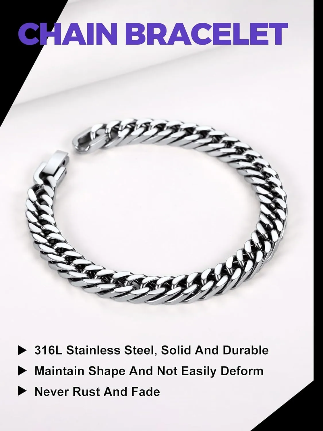Richsteel Father's Day Bracelets for Men Cuban Link Chain Bracelets 8/12/17mm Width Stainless Steel Chain Wrist Bracelets, 7.4/8.2/9 Inch Length Classic Jewelry for Christmas/Valentine's Day/Birthday