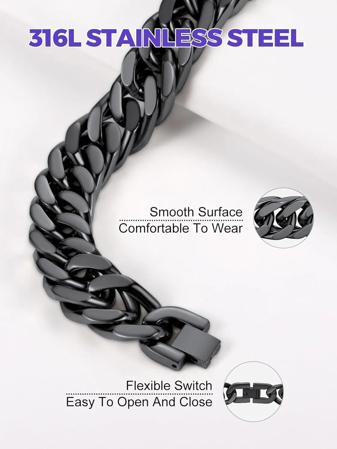 Richsteel Father's Day Bracelets for Men Cuban Link Chain Bracelets 8/12/17mm Width Stainless Steel Chain Wrist Bracelets, 7.4/8.2/9 Inch Length Classic Jewelry for Christmas/Valentine's Day/Birthday