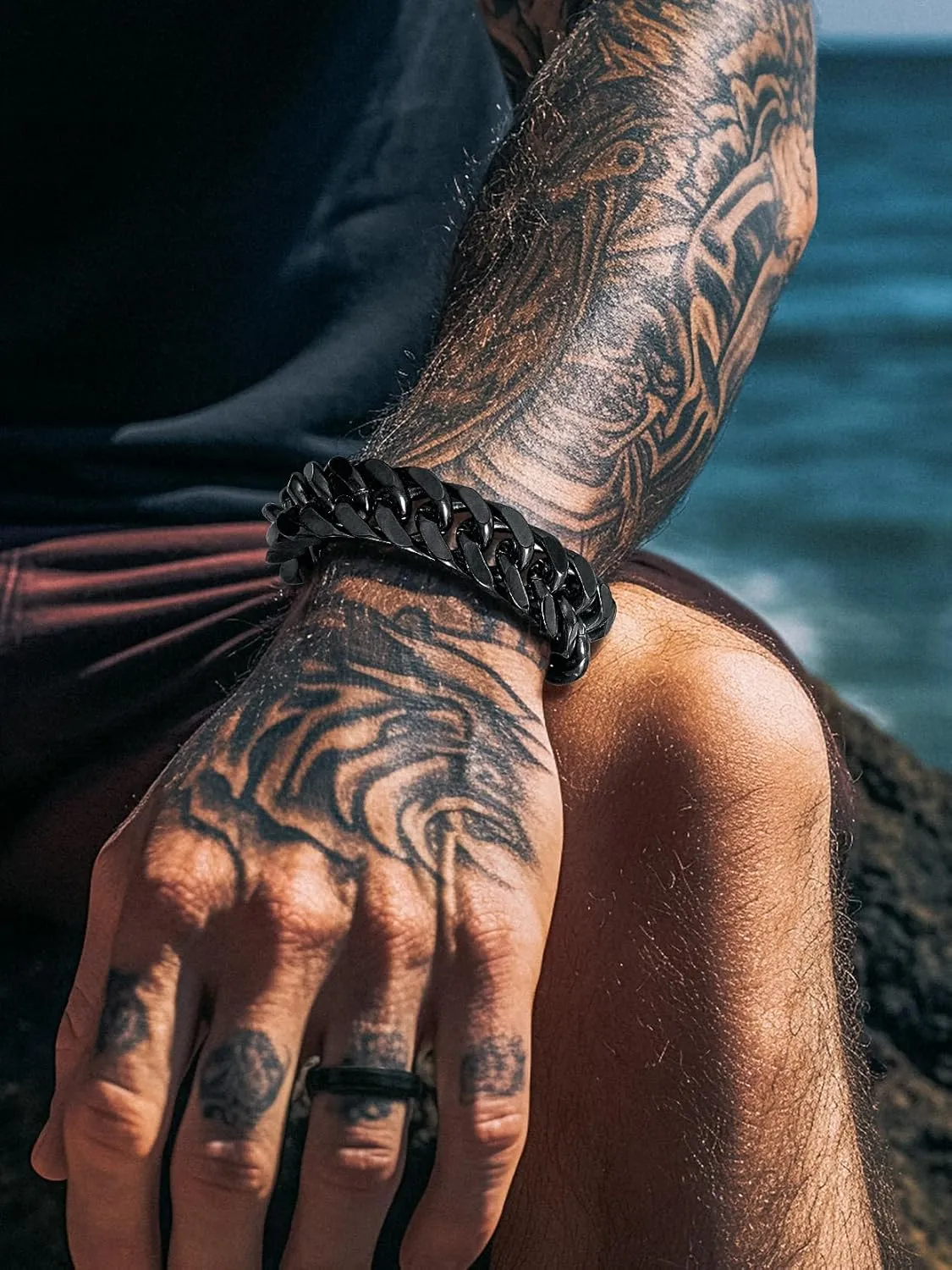 Richsteel Father's Day Bracelets for Men Cuban Link Chain Bracelets 8/12/17mm Width Stainless Steel Chain Wrist Bracelets, 7.4/8.2/9 Inch Length Classic Jewelry for Christmas/Valentine's Day/Birthday