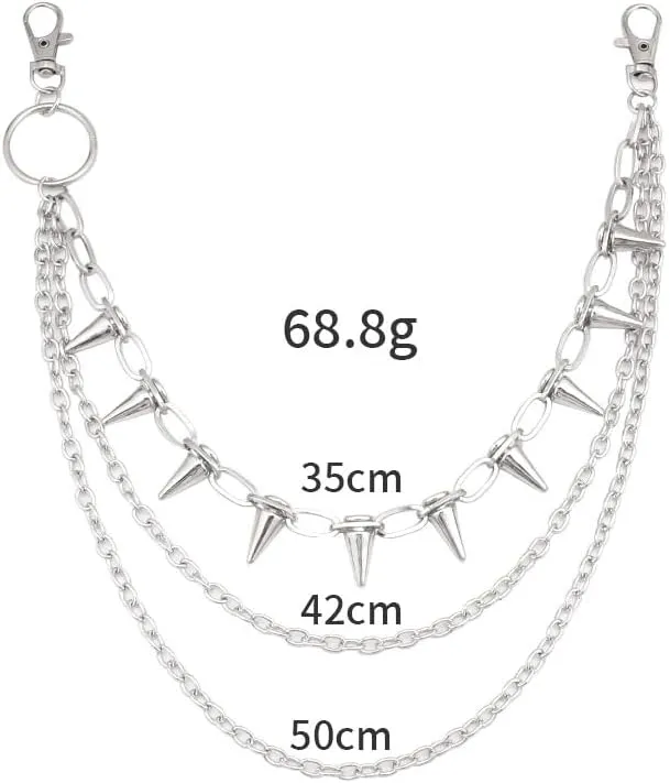 Rivet Layered Pants Chain for Women Men Punk Gothic Silver Spike Jean Belt Trousers Chains Harajuku Street Wallet Pocket Keychains Waist Pocket Cool Stylish Hip Hop Rock Biker Goth Body Accessories Gifts