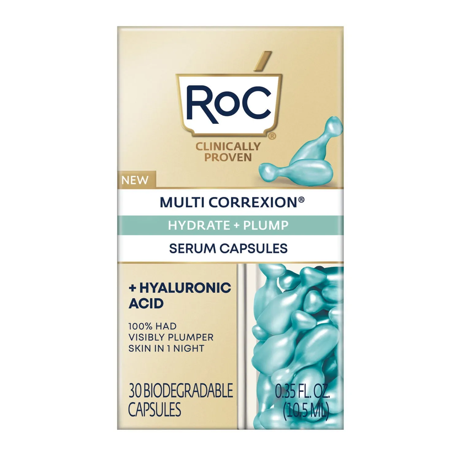 RoC Multi Correxion Hydrate   Plump Night Serum Capsules, Hyaluronic Acid, 30 Ct