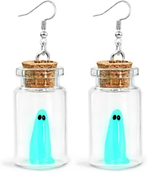 Ronglry Halloween Ghost Earrings for Women Glow in the Dark Earrings Cute Halloween Earrings Ghost in A Bottle Earrings Spooky Earrings Dangle Halloween Jewelry Accessories Gifts Halloween Decorations