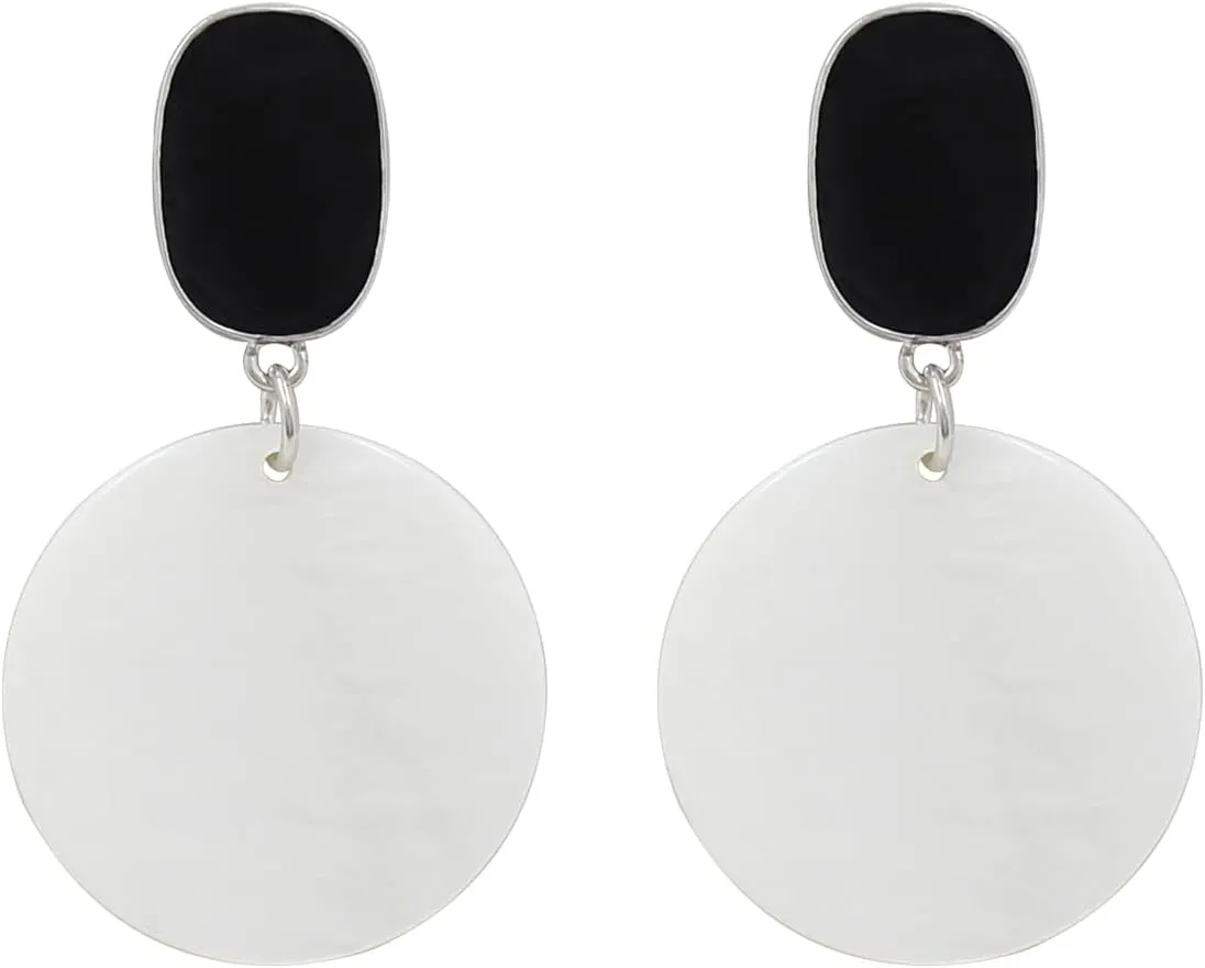 Round Circle Drop Earrings for Women Dangling Bohemian blue/yellow/red/pink/hot pink/green/teal/turquoise/white and black Shell Statement Earrings for Women