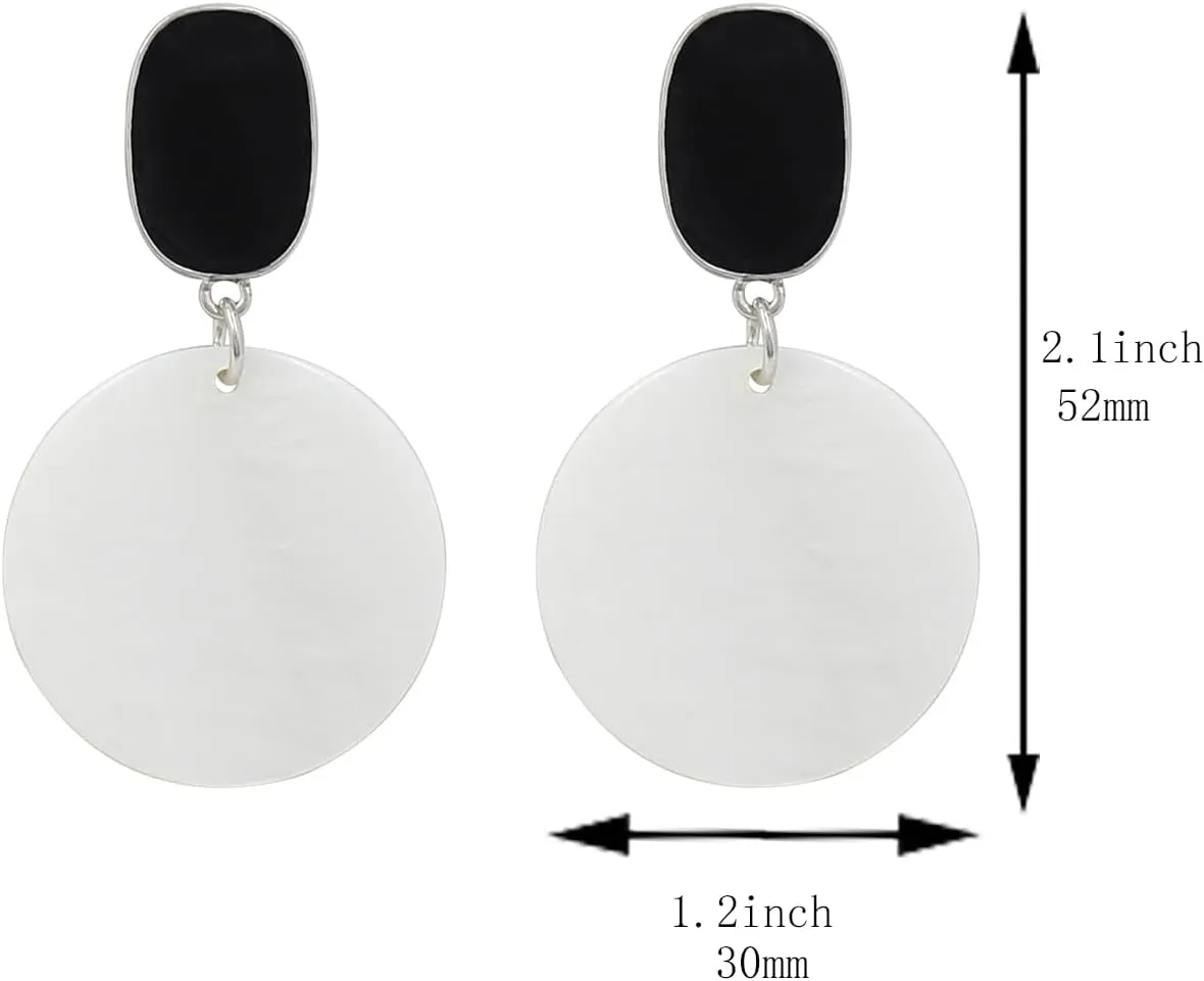 Round Circle Drop Earrings for Women Dangling Bohemian blue/yellow/red/pink/hot pink/green/teal/turquoise/white and black Shell Statement Earrings for Women