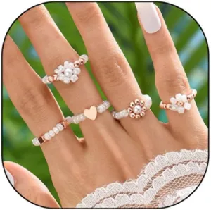 Rrdaily Cute Acrylic Beads Rings Set for Women Fun Knuckle Finger Stacking Rings Boho Beaded Elastic Ring Colorful Resin Plastic Ring Y2k Jewelry Aesthetic