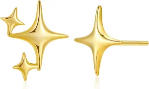 S925 Sterling Silver Star Stud Earrings for Women Teens 18K Gold Plated Post Silver Star Earrings for Girls Teens Unique Sparkle Star Studs Small Pierced Celestial Starburst Earrings Trendy Star Jewelry Gift