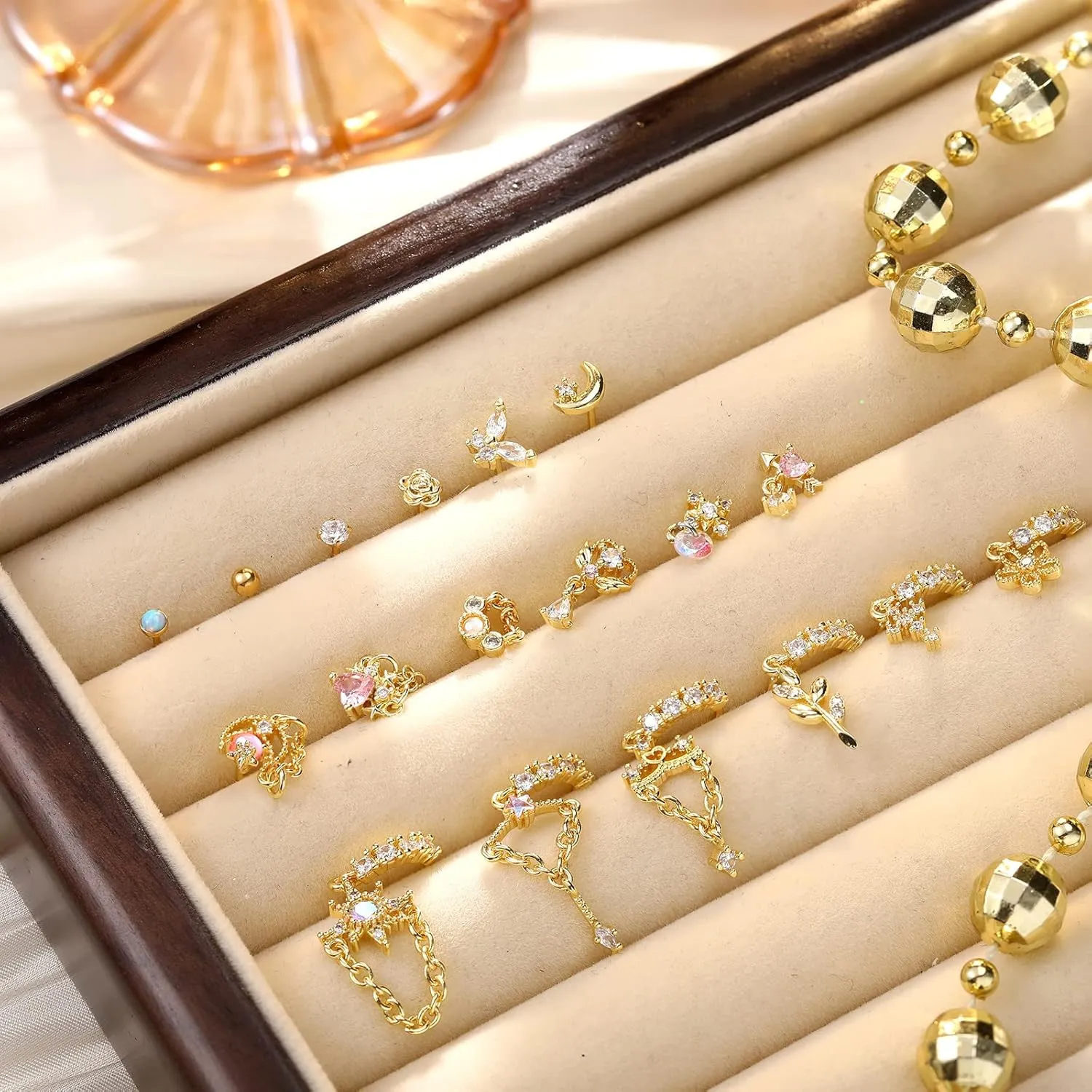 Sasylvia 18 Pcs Dangling Nose Rings Hoops l Shap Dangle Nose Stud 20g Stainless Steel Indian Piercing Jewelry for Women