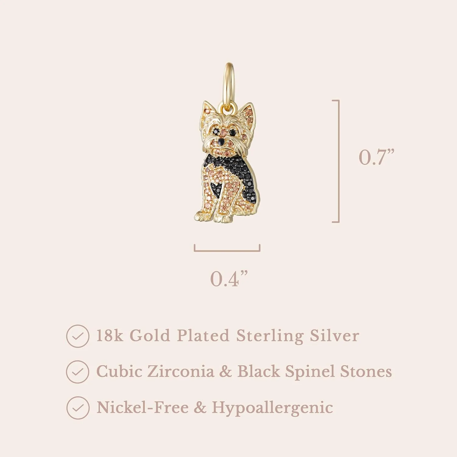 SCAMPER & CO .925 Sterling Silver Rhodium, Gunmetal or 18K Yellow Plated Dog Breed Charms - Cubic Zirconia for Necklace and Bracelets, Gemstone Hypoallergenic Jewelry Sterling Silver Charm Only