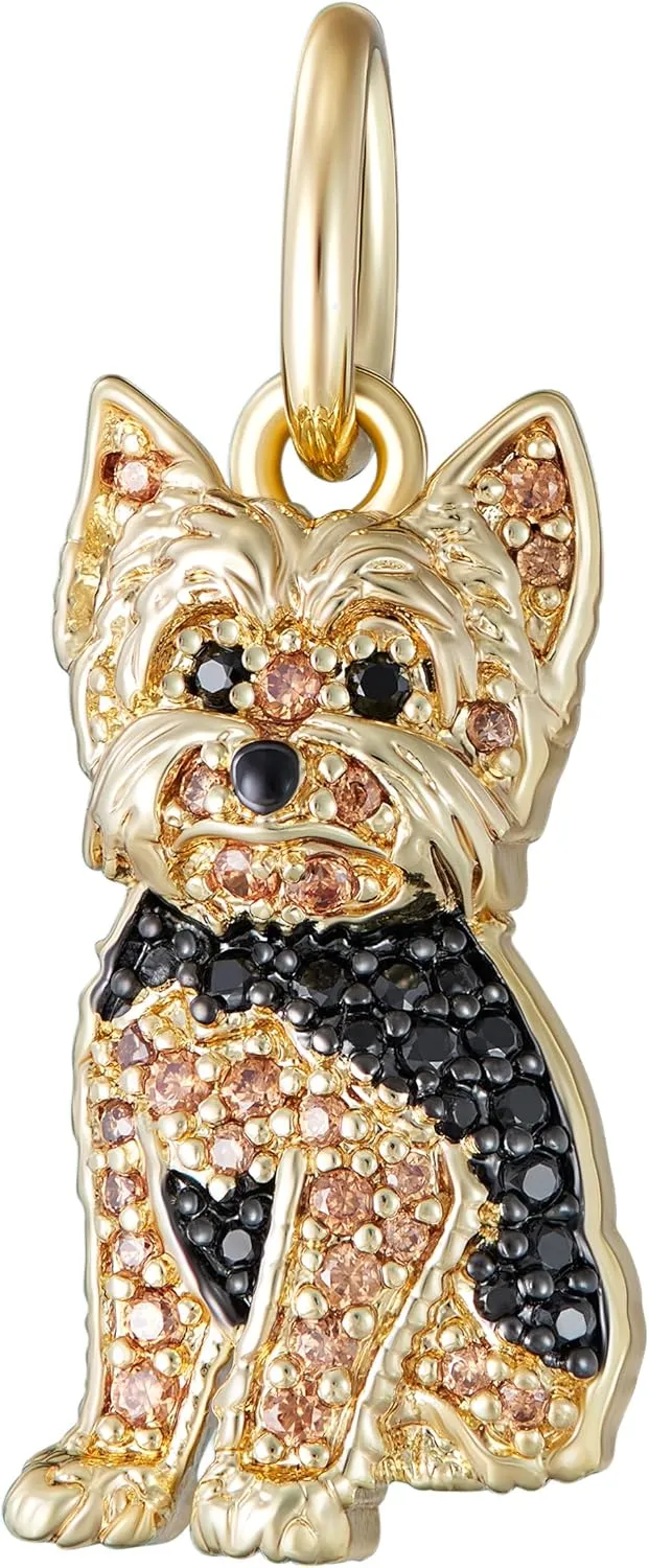 SCAMPER & CO .925 Sterling Silver Rhodium, Gunmetal or 18K Yellow Plated Dog Breed Charms - Cubic Zirconia for Necklace and Bracelets, Gemstone Hypoallergenic Jewelry Sterling Silver Charm Only