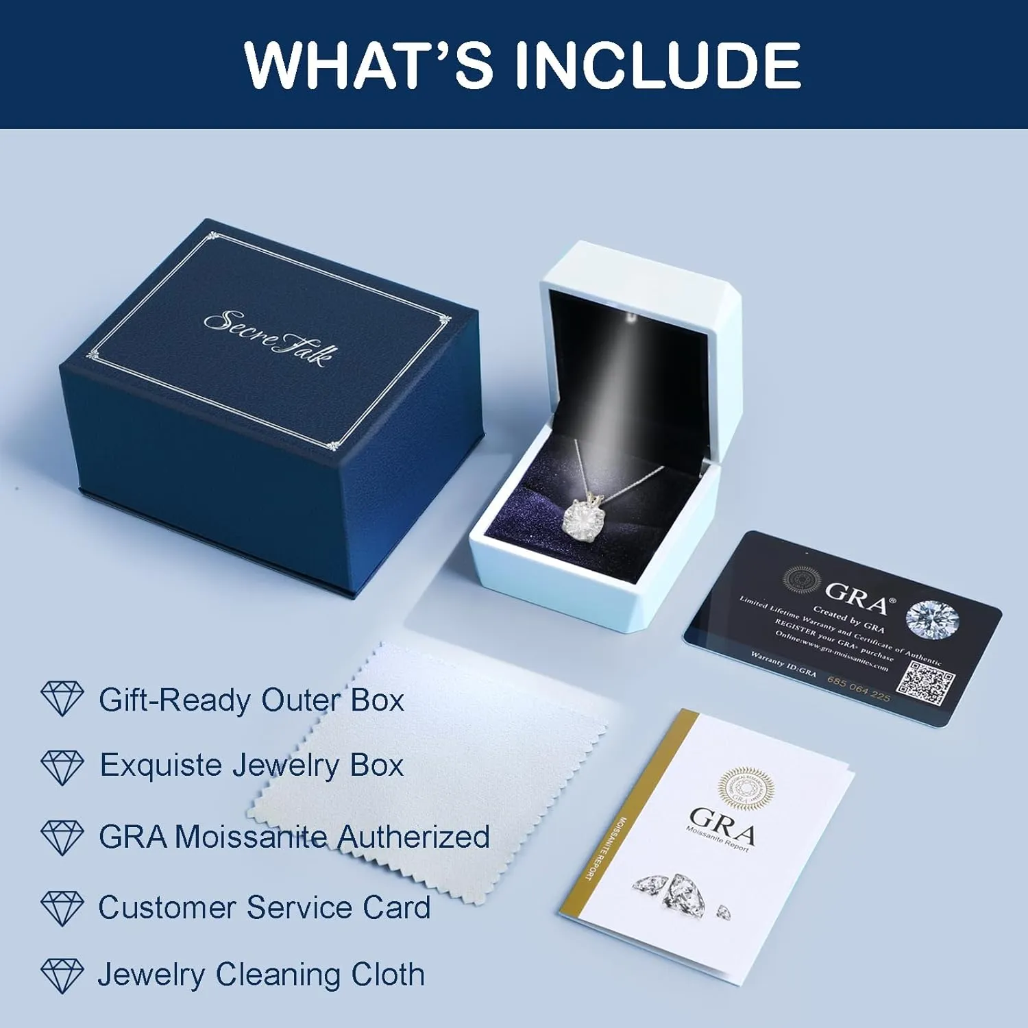 SecreTalk 1-5CT Moissanite Pendant Necklace for Women, 4-Prong 925 Sterling Silver D Color Necklace with Certificate of Authenticity