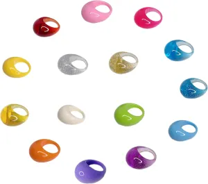 Set 15Pcs Multicolor Resin Chunky Wide Face Dome Knuckle Finger Stackable Joint Ring Fashion Cute Bling Bling Y2K Resin Rings for Women Girls Jewelry Gifts