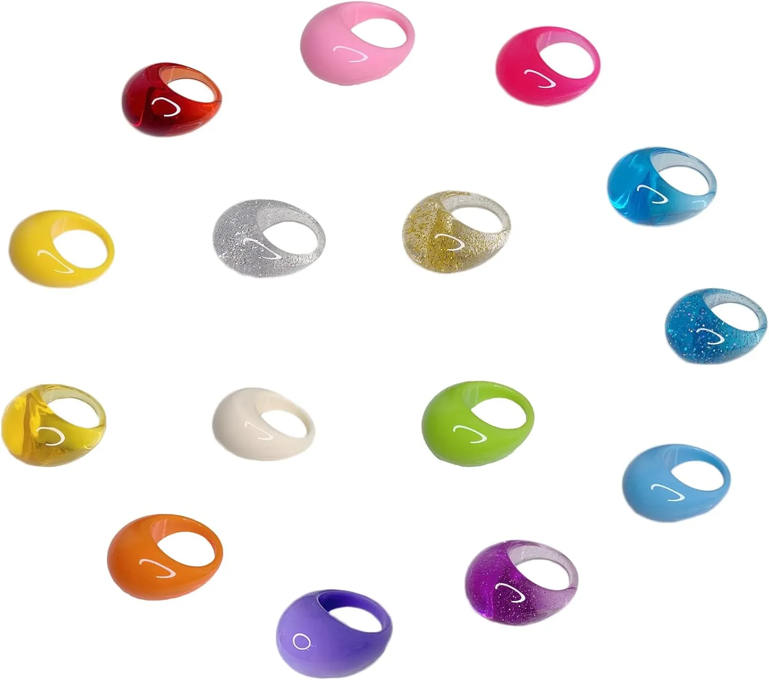 Set 15Pcs Multicolor Resin Chunky Wide Face Dome Knuckle Finger Stackable Joint Ring Fashion Cute Bling Bling Y2K Resin Rings for Women Girls Jewelry Gifts