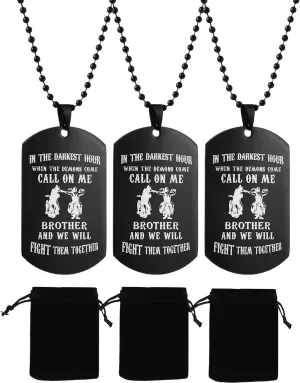 Set of 3 Dog Tags Military to My Brother Gifts High Polishing Blcak Silver Stainless Steel Dog Tags Pendant for Men with Inspirational Words We Will Fight Them Together Dog Tag Necklace Matching