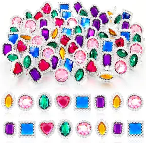 Shappy 72 Pcs Colorful Plastic Rings Adjustable Fake Princess Rings Jewelry for Bridal Shower Girls Dress Accessories