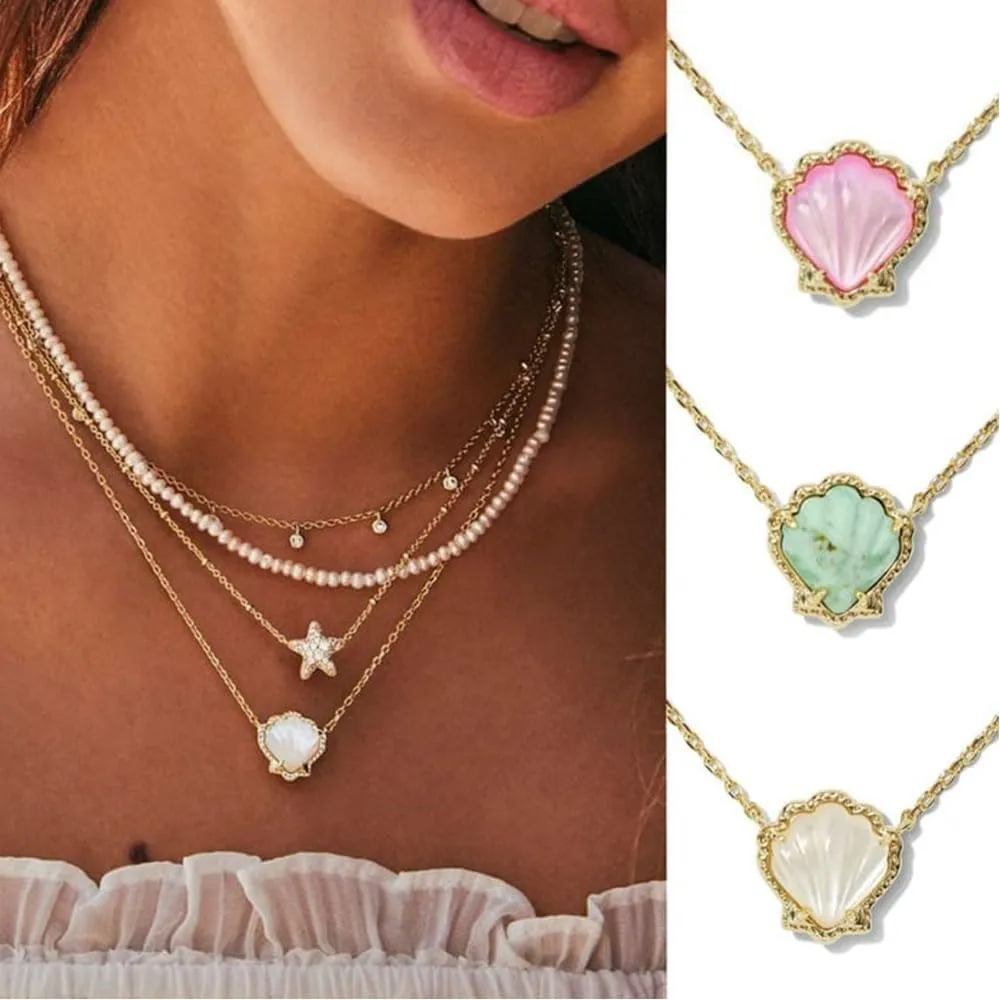 Shell Pendant Necklace in Gold, 18K Gold Plated Shell Pendant, Shell Necklace Jewelry for Women, Exquisite Copper Shell Pendant