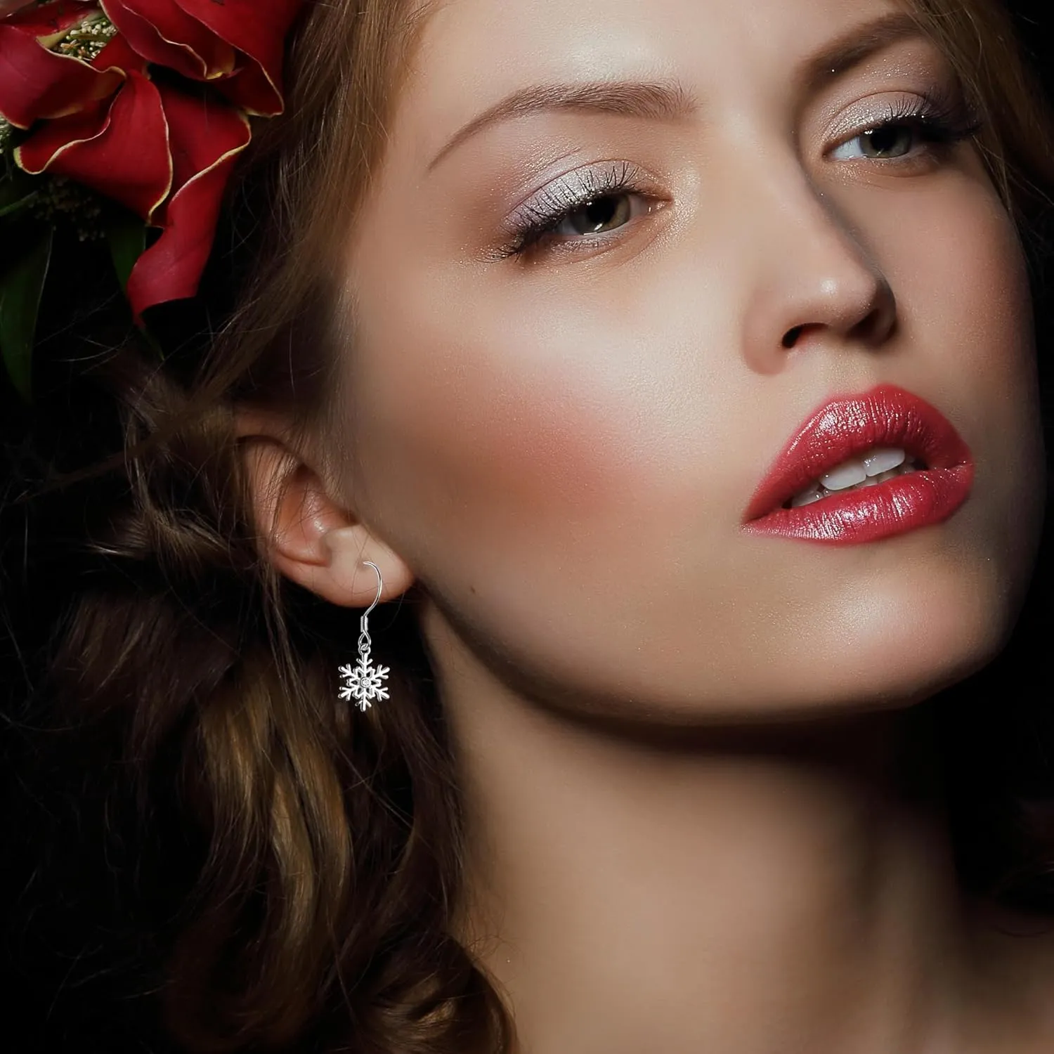 Shining Christmas Earrings for Women,Sparkling Crystal Christmas Tree Hat Snowflake Earring for Women,Xmas Festival Birthday Party Exquisite Jewelry
