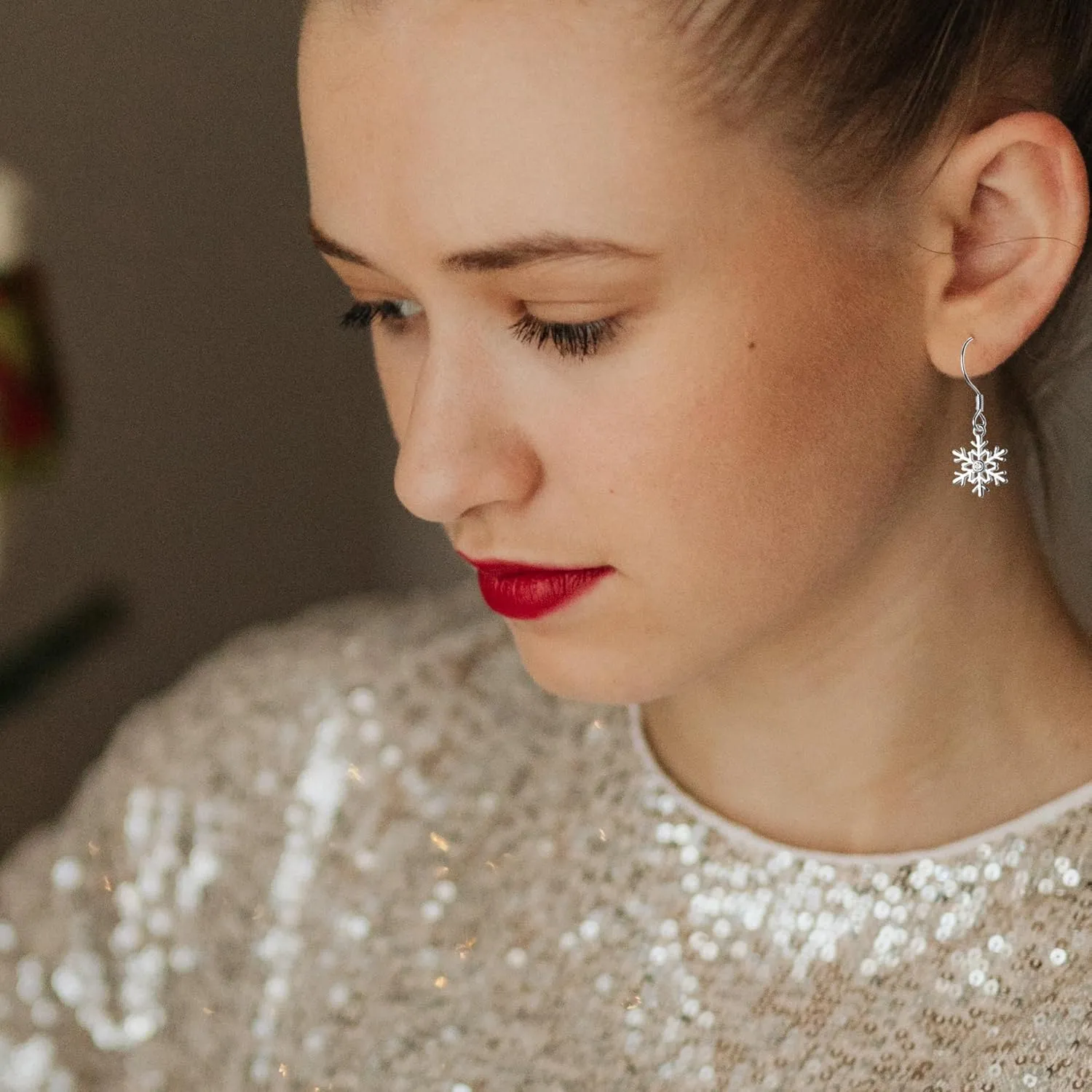 Shining Christmas Earrings for Women,Sparkling Crystal Christmas Tree Hat Snowflake Earring for Women,Xmas Festival Birthday Party Exquisite Jewelry