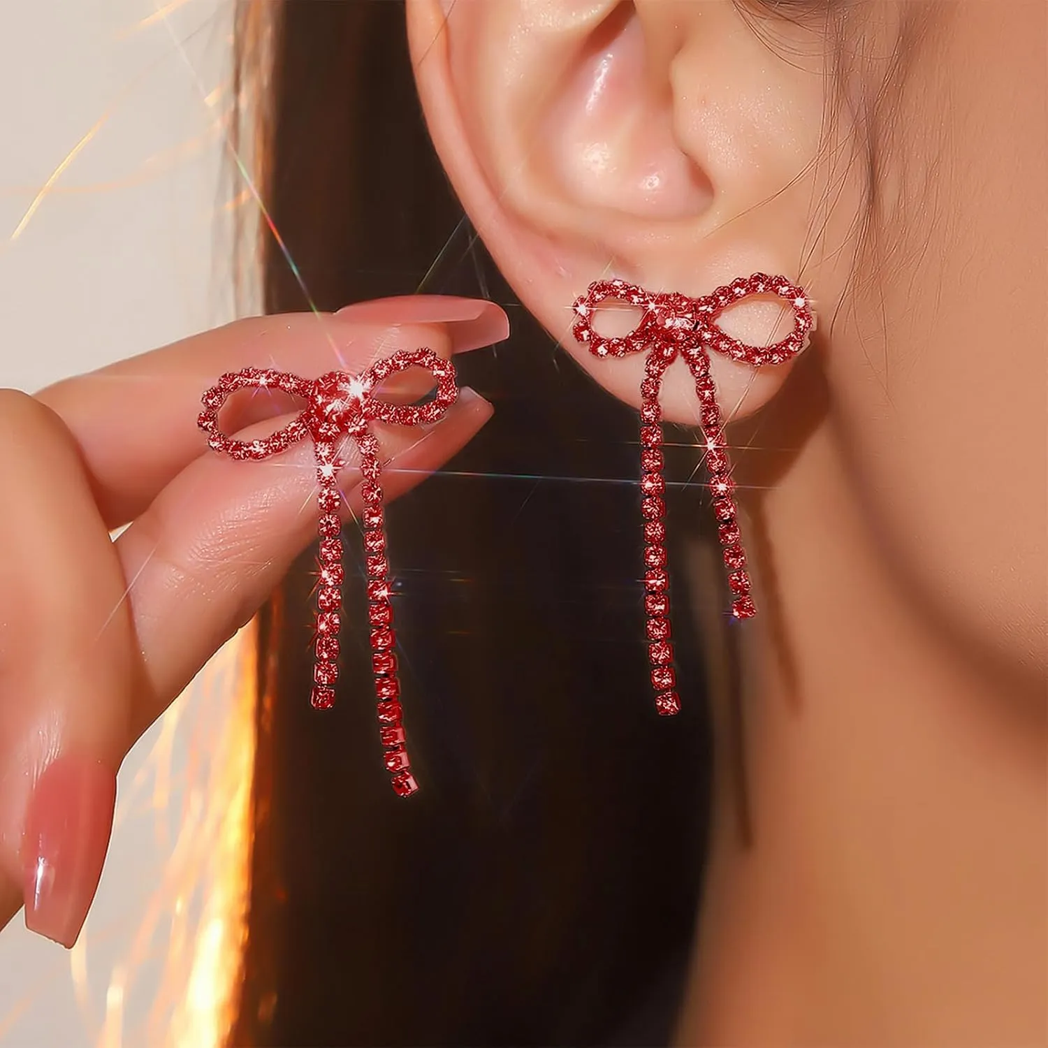 Silver Rhinestone Earrings Dangling Bow Earrings for Women Sparkly Wedding Bridal Jewelry Long Tassel Chandelier Earring Prom Dresses 2025