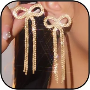 Silver Rhinestone Earrings Dangling Bow Earrings for Women Sparkly Wedding Bridal Jewelry Long Tassel Chandelier Earring Prom Dresses 2025