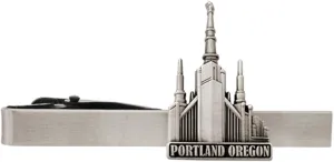 Silver Tie Clip by Ringmasters | LDS Temple Tie Clips for Men with Antique Silver Finish | Suit Accessories for Weddings, Church, & Formal Events | Versatile Tie Pin, (Portland Oregon)